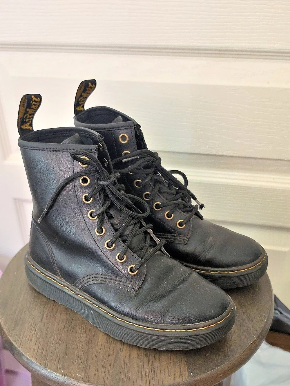 Dr. Martens Zavala Black Leather Combat Boots US L 5 US M 4